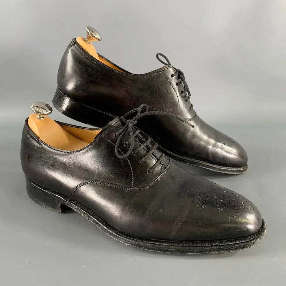 JOHN LOBB Size 9 Black Perforated Leather Pointed Toe Lace Up Shoes